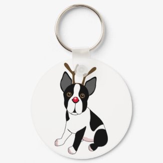 Boston Terrier Reindeer keychain