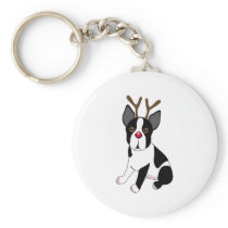 Boston Terrier Reindeer Keychain