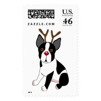 Boston Terrier Reindeer Postage Stamps