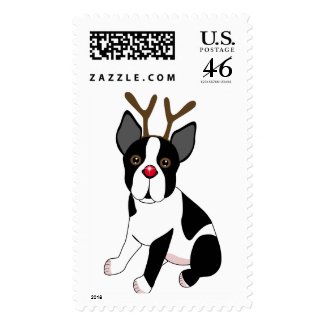 Boston Terrier Reindeer stamp