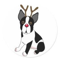 Boston Terrier Reindeer Sticker
