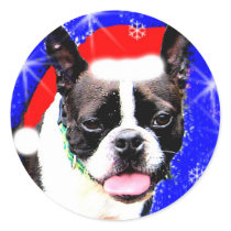 Boston Terrier Santa Sticker by patsplayhouse Boston Terrier Santa Sticker
