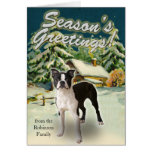 Boston Terrier Snow Cabin Christmas Cards cards
