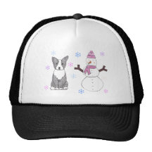 Boston Terrier & Snowman Hat