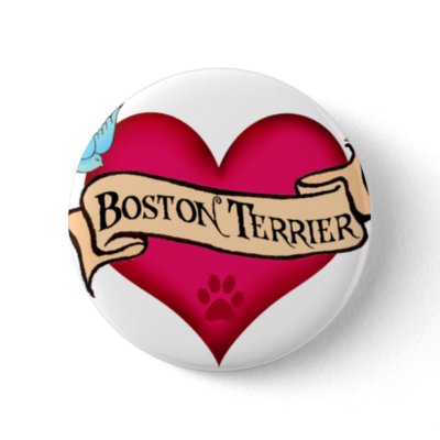 Boston Terrier Tattoo Heart Buttons by dogsandhorses