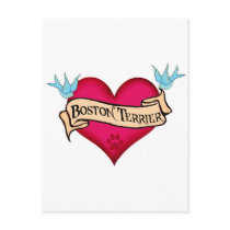 Boston Terrier Tattoo Heart postcards