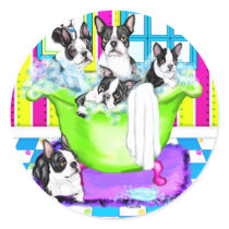 Boston Terrier Tub Full Round Stickers