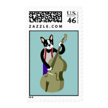 Boston Terrier Upright  Bass Player Postage