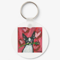 Boston Terrier Valentine Be Mine Heart keychains