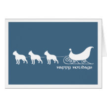Boston Terriers Pulling Santa's Sleigh Card
