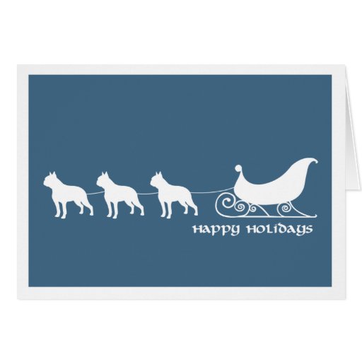 Boston Terriers Pulling Santa's Sleigh Card