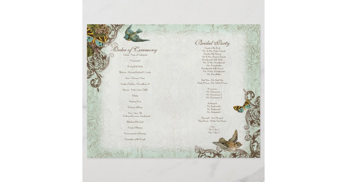 Botanica Birds Butterfly Swirl Wedding Program Zazzle 9118