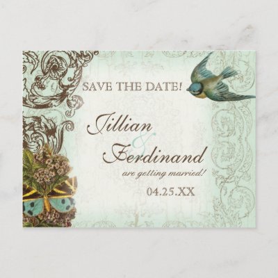 Botanica Wedding Postcard Save the Date - Blue