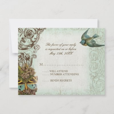 Botanica Wedding RSVP Response Card - Blue Green Custom Invite