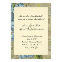 Botanical Blue Vintage Wedding Invitation