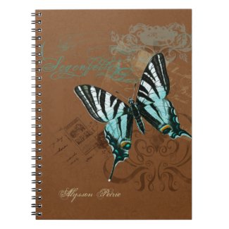 Botanical Butterfly Vintage Postage Stamps Swirls notebook