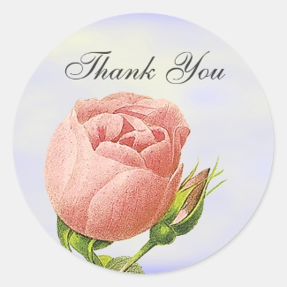 Botanical Thank You Pink Rosebud Sticker