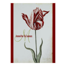 Botanical Wedding Invitation Red Silver Tulip