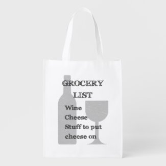 Bottle and Glass: Wine Lovers Grocery List Grocery Bags