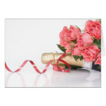 bottle off champagne and pink flowers cards