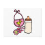 bottle rattle bib - pink postcard