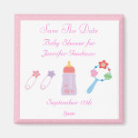 Bottle & Rattle Pink Save The Date Baby Shower Fridge Magnet