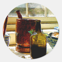 Bottle with Mortar and Pestle Stickers
