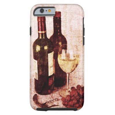 Bottles with wine, white wine glass and grapes iPhone 6 case