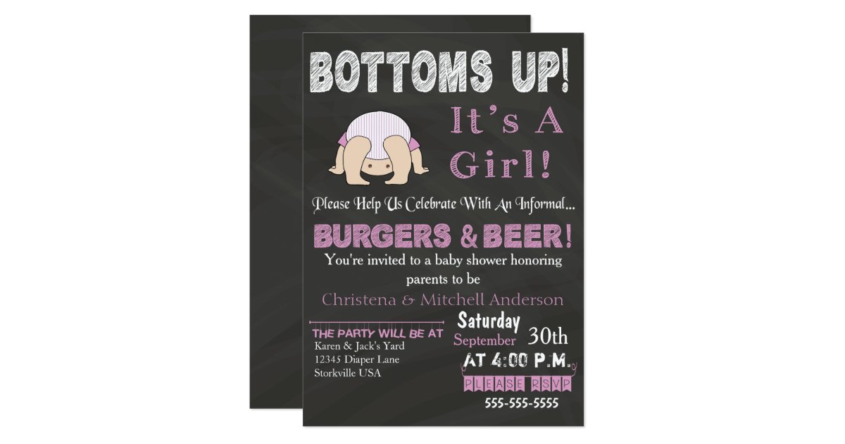 Bottoms Up Baby Shower Invitation (Pink) Zazzle