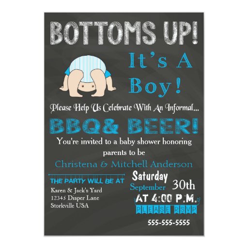 Bottoms Up BBQ Baby Shower Invitation (Blue) Zazzle