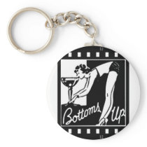 Bottoms Up Retro Lady Drinking Huge Martini Keychains