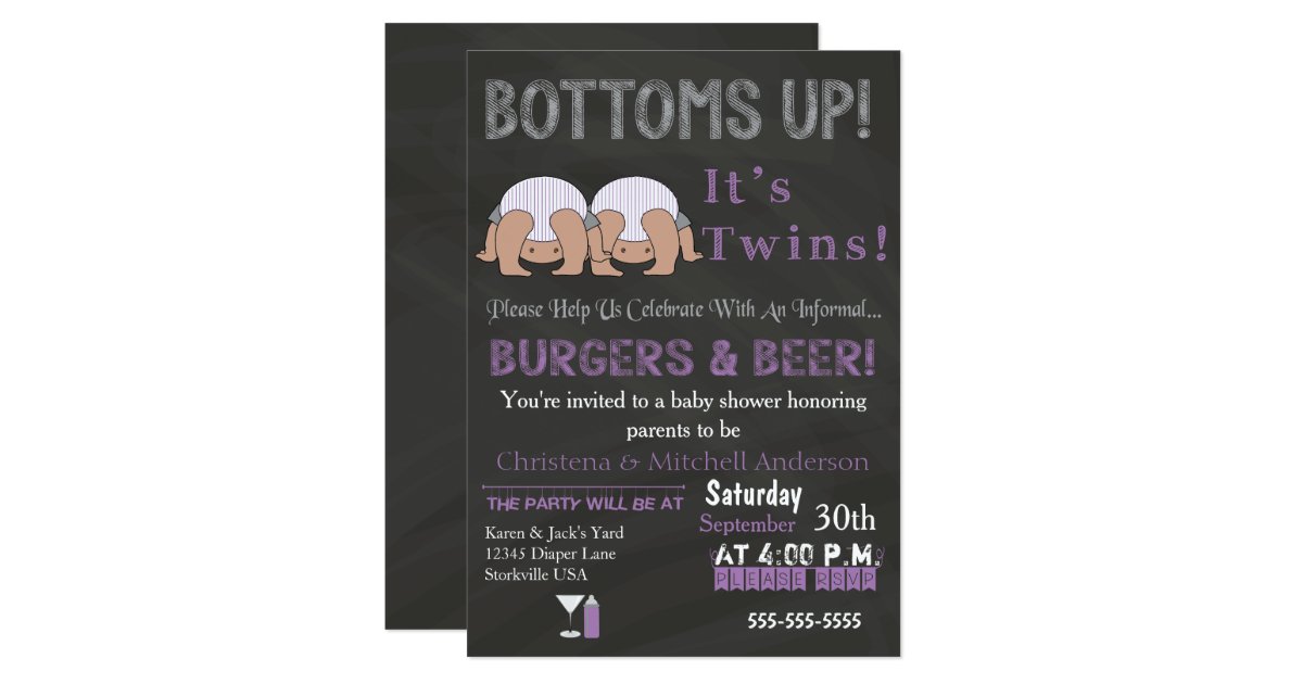 Bottoms Up Twins Baby Shower Invitation Zazzle