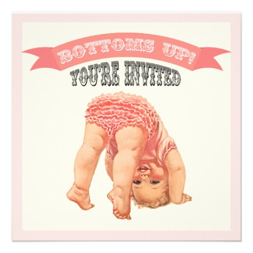 Bottom's Up Vintage Baby Girl Shower Invitations