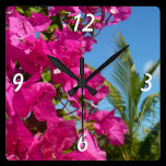 Bougainvillea and Palm Tree Wall Clock
