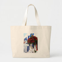 Bougainvillea growing outside a house, Mykonos Canvas Bag