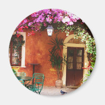 Bougainvillea growing outside a house, Mykonos, Gr Fridge Magnet