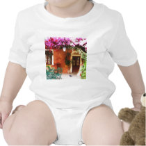 Bougainvillea growing outside a house, Mykonos, Gr t-shirts