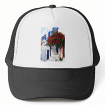 Bougainvillea growing outside a house, Mykonos Hats