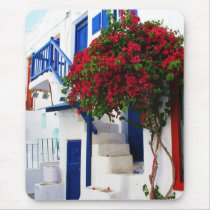 Bougainvillea growing outside a house, Mykonos mousepads by foreverspring Bougainvillea growing outside a house, Mykonos mousepads