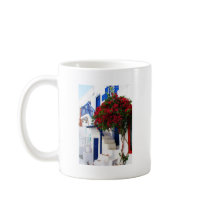 Bougainvillea growing outside a house, Mykonos mugs