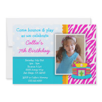 Bounce House Birthday Invitation Zebra Print Pink