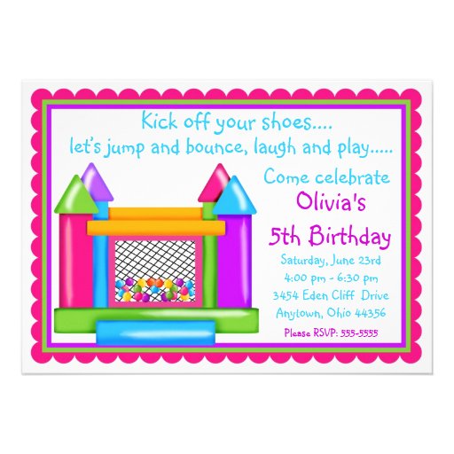 Bounce House Birthday Invitations- Girl Colors