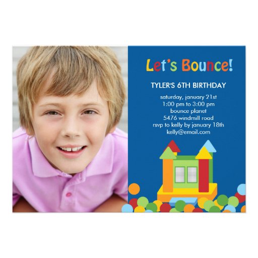 Bounce House Photo Birthday Invitation - Blue (front side)