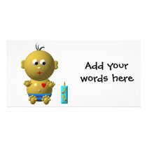 BOUNCING BABY BOY WITH 1 BOTTLE PHOTO GREETING CARD