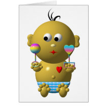 Bouncing baby boy with 2 rattles greeting card