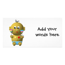 Bouncing baby boy with 2 rattles picture card