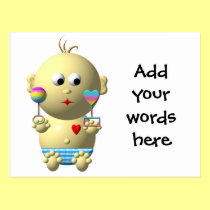 Bouncing baby boy with 2 rattles postcards