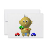 BOUNCING BABY BOY WITH 3 TOY CARS PERSONALIZED ANNOUNCEMENT