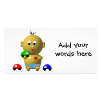 BOUNCING BABY BOY WITH 3 TOY CARS PHOTO GREETING CARD