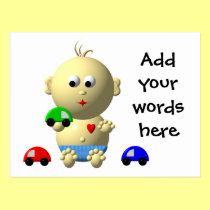 BOUNCING BABY BOY WITH 3 TOY CARS postcards